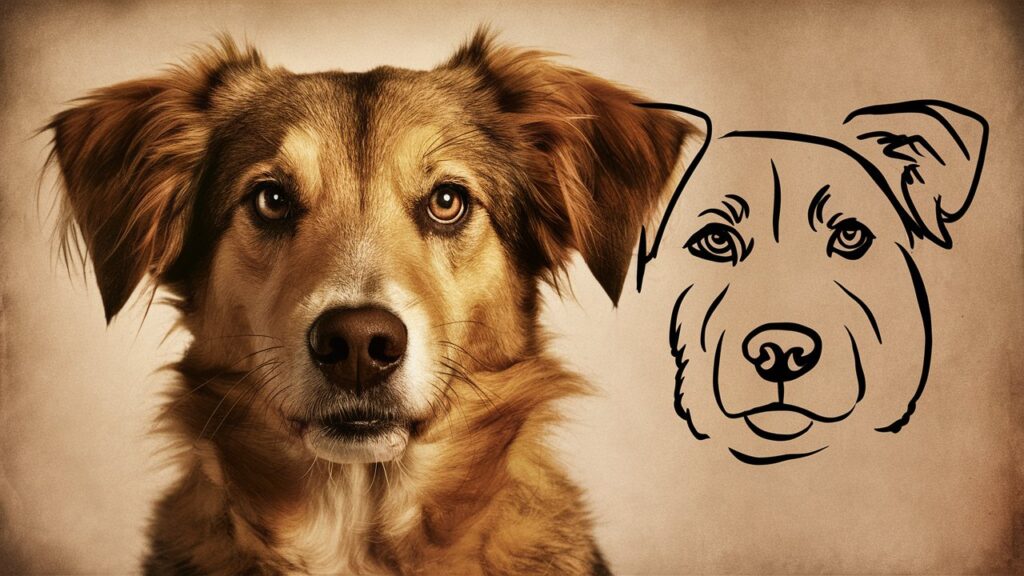 A dog's face next to a simple doodle capturing its key features.