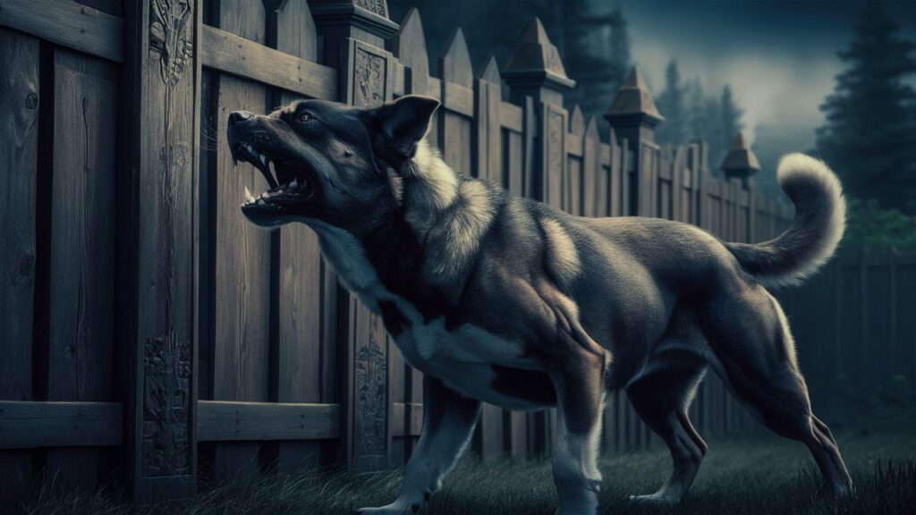 A guardian dog barking loudly at the fence, illustrating their protective but noisy behavior.