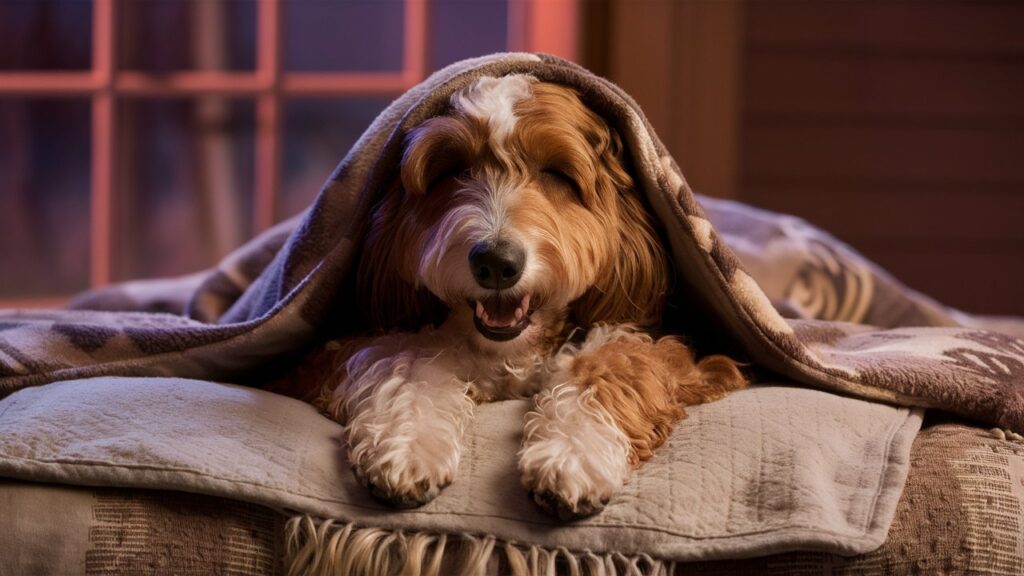 A cozy Chicka Doodle snuggled under a blanket, showcasing their love for burrowing and comfort.