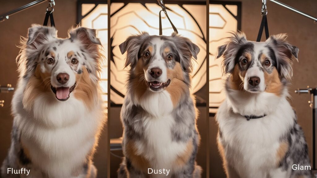 Aussie Doodles with different grooming needs: fluffy, neat, and stylish.