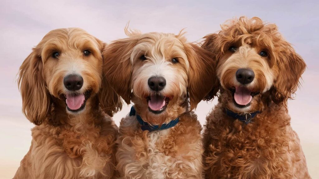 Goldendoodle coat types: straight, wavy, and curly.