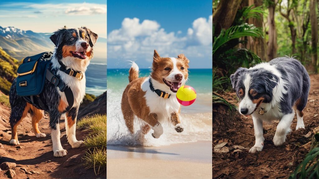 Aussie Doodles enjoying adventures: hiking, beach, and forest exploration.