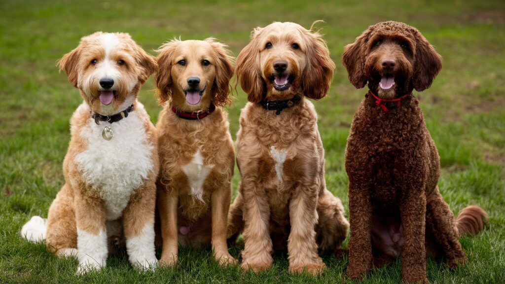 Chicka Doodle Dog with Goldendoodle and Labradoodle in park.